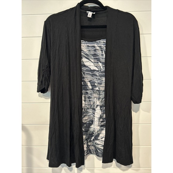 Kim Rogers Tops - Kim Rogers Womens Black‎ Ruffle Layered Look Cardigan Tank Top Blue Abstract Med